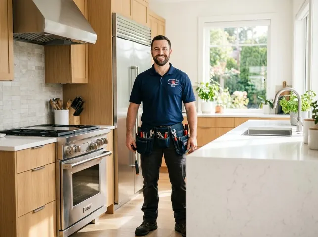 Appliance Repair Hero technician in a Arlington, WA kitchen after an appliance repair